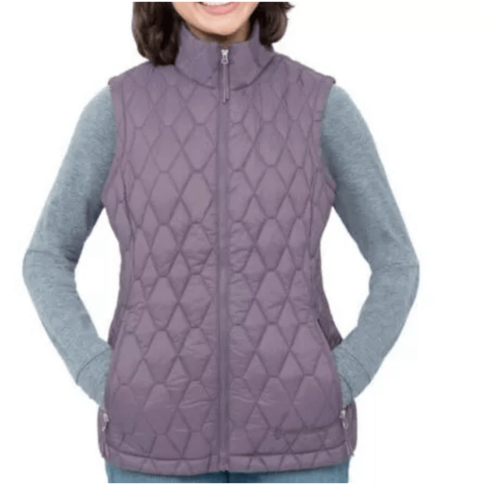 Free Country Women's Zip Up Diamond Quilted  Plum Berry Puffer Gorp Vest